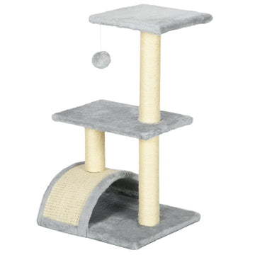 Kattenkrabpaal 72 cm met pluche ligplekken en sisal | Kleur: Grijs | Afmetingen: 35x40x72 cm