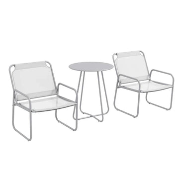 Tuinset 3-delig met 2 stoelen en ronde tafel | Kleur: Lichtgrijs | Afmetingen: 63x57x82 cm