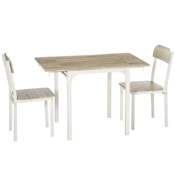 Eetkamerset met klaptafel en 2 stoelen | Kleur: Naturel+Wit | Afmetingen: 70x110x75 cm