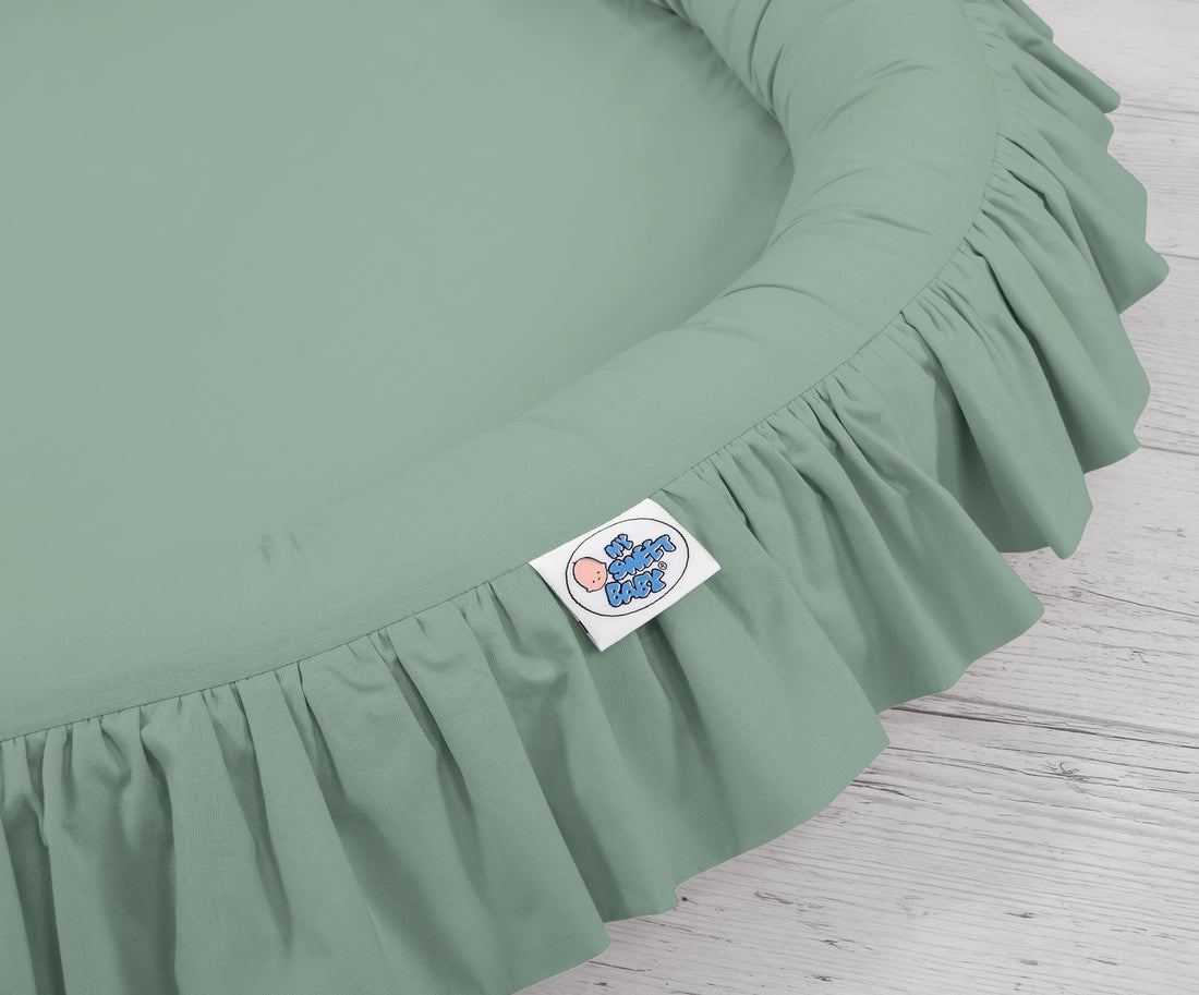 Baby nest, vloernestje, extra veilige zachte randen – pastelgroen – 100% katoen