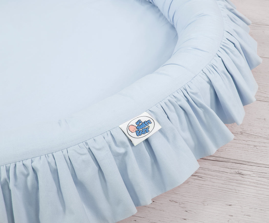 Bo med volang - golvbo - säker och mjuk lek- och viloplats för bebisar - bomull