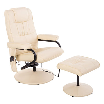 Massagefauteuil met kruk - Vibratiemassage | Kleur: Crèmewit | Afmetingen: 77x84x95 cm