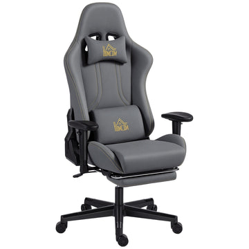 Gamingstoel met 3D-armleuningen en voetensteun | Kleur: Grijs | Afmetingen: 72x76x124-132 cm
