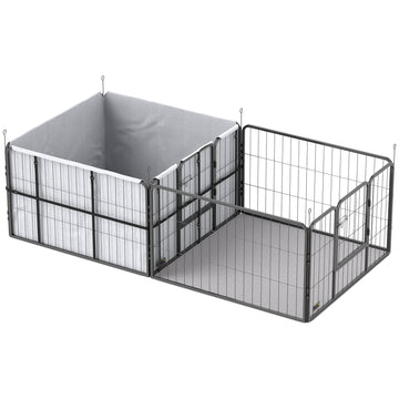 Werpkist voor puppy’s met ren - 7 panelen | Kleur: Zwart | Afmetingen: 102x203x60 cm
