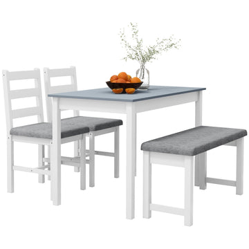 4-delige eetkamerset met tafel, bank en 2 stoelen | Kleur: Grijs+Wit | Afmetingen: 108x65x75 cm