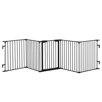 2-in-1 huisdierenbarrière en veiligheidshekje | Kleur: Zwart | Afmetingen: 300x3x74.5 cm