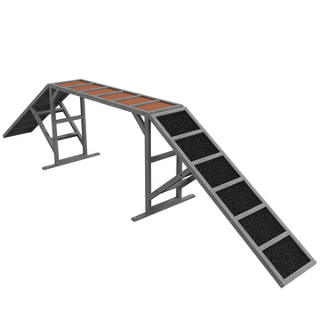Honden agility-ramp met veiligheidsstang | Kleur: Grijs | Afmetingen: 55x335x60 cm