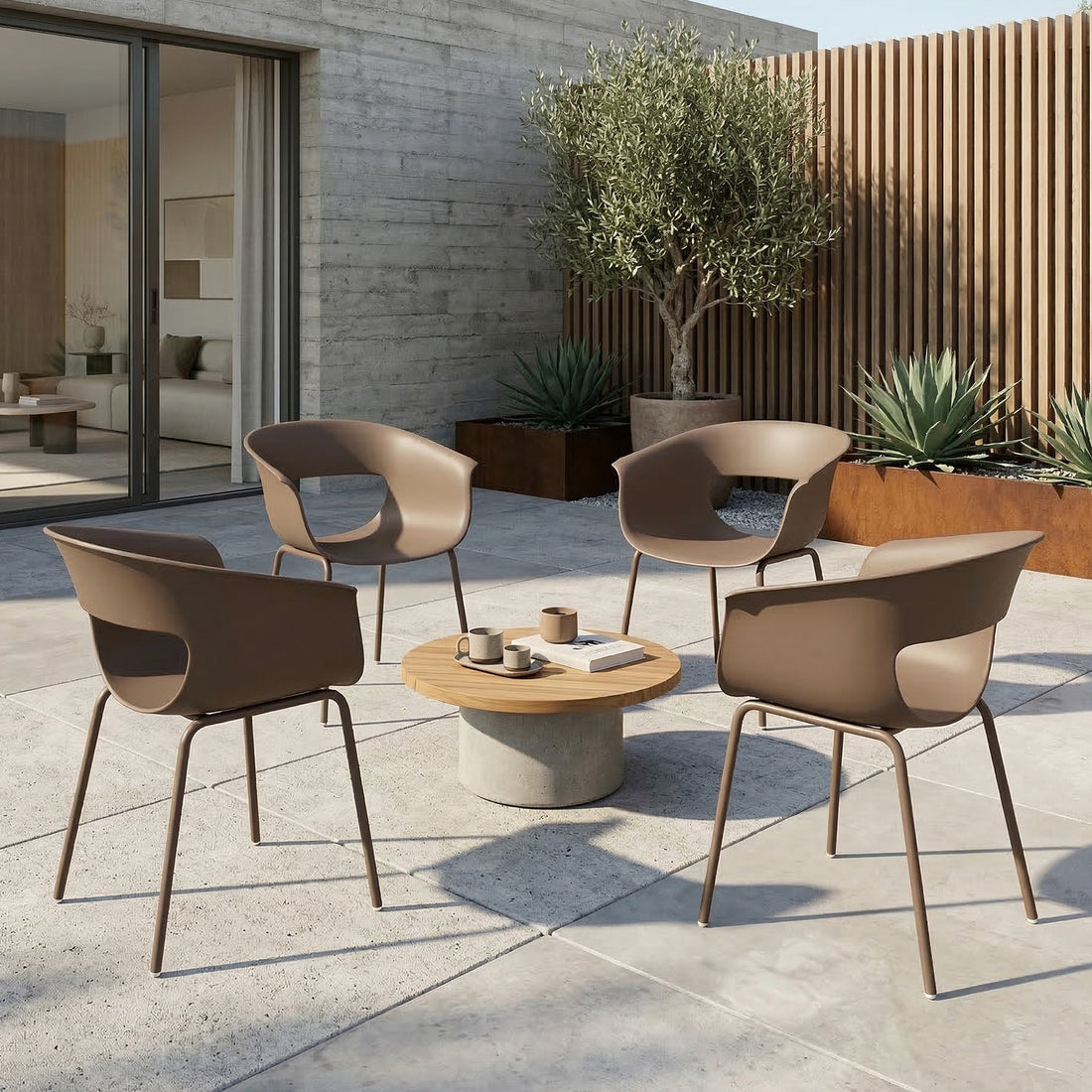 Gartenstühle 4er-Set – Ergonomische Balkonstühle | Farbe: Kaffee | Abmessungen: 61x51x74 cm