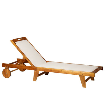 Verstelbare tuinsunlounger van acaciahout | Kleur: Naturel + Wit | Afmetingen: 60x198x55-88 cm