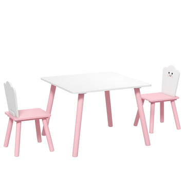 Kindertafel en 2 stoelen - Kindertafelset | Kleur: Roze | Afmetingen: 60x60x44 cm