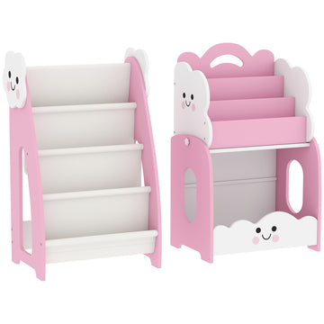 3-in-1 kinderrek met speelgoedopberging en nachtkastje | Kleur: Roze | Afmetingen: 85,5x32x72 cm