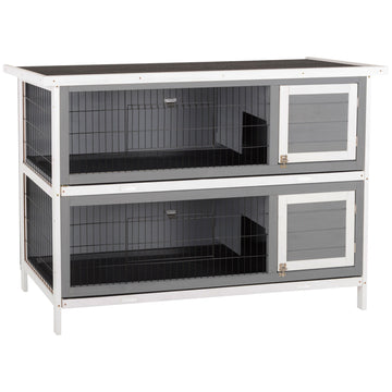 Dubbel konijnenhok voor cavia's en dwergkonijnen | Kleur: Grijs | Afmetingen: 50x136.4x93 cm