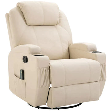 Massagestoel met ligfunctie en massage | Kleur: Crèmewit | Afmetingen: 84x92x109 cm