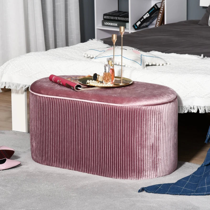 Opbergbank met fluwelen zitting | Kleur: Roze | Afmetingen: 81x40x41 cm