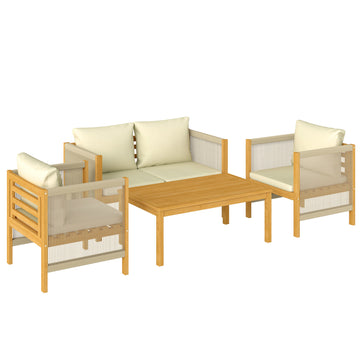 Tuinmeubelset 4-delig van acaciahout | Kleur: Beige | Afmetingen: 120x60x64 cm