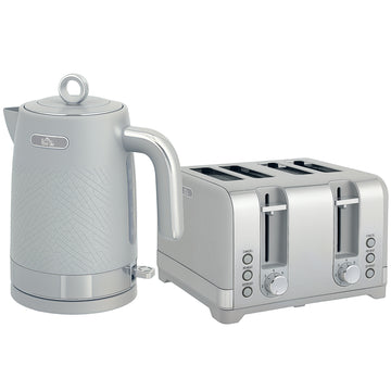 Toaster-waterkoker set 1,7 L, 4 sleuven | Kleur: Grijs | Afmetingen: 16x23,6x27,6 cm