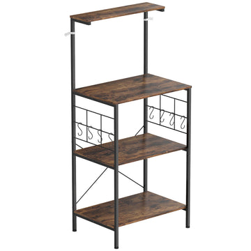 4-laags keukenrek met 8 haken | Kleur: Bruin + Zwart | Afmetingen: 60x42x134.5 cm