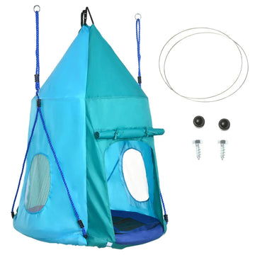 Kinderschommel met tent - Nestschommel | Kleur: Teal/Zwart | Afmetingen: 100x100x150 cm