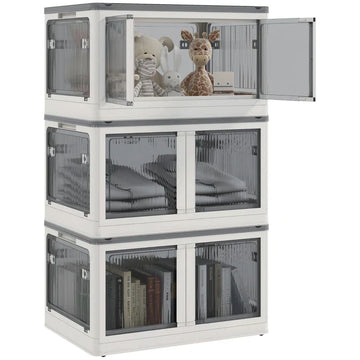 Opvouwbare opbergbox met wielen en deuren | Kleur: Wit | Afmetingen: 60x42x34 cm