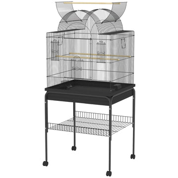 Mobiele vogelkooi voor kanaries en parkieten | Kleur: Zwart | Afmetingen: 53x63x144 cm