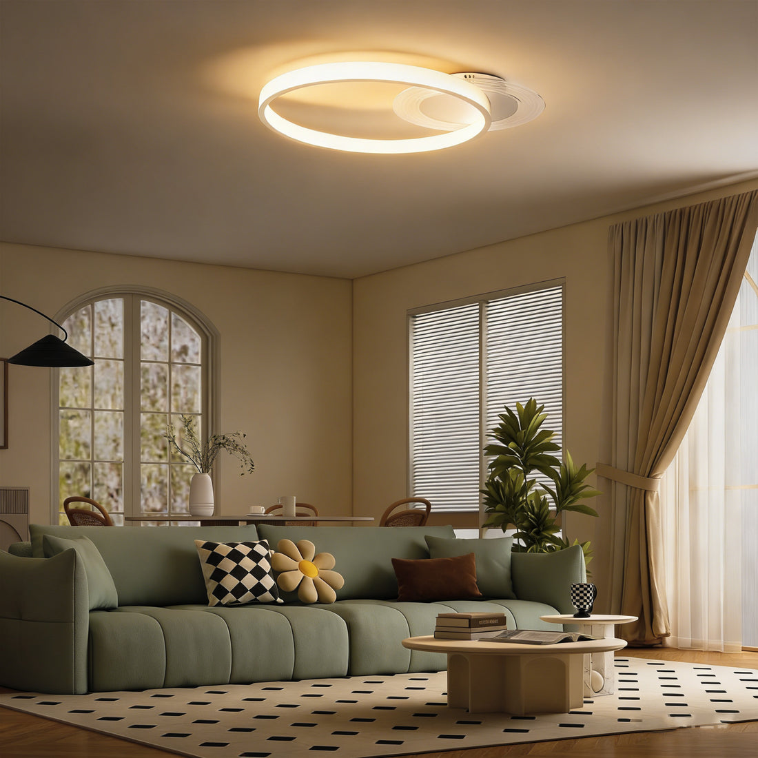 LED plafondlamp met twee ringen | Kleur: Wit | Afmetingen: 40x50x7,4 cm