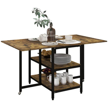 Uitschuifbare eettafel met opbergruimte | Kleur: Rustiek bruin | Afmetingen: 80x140x75 cm
