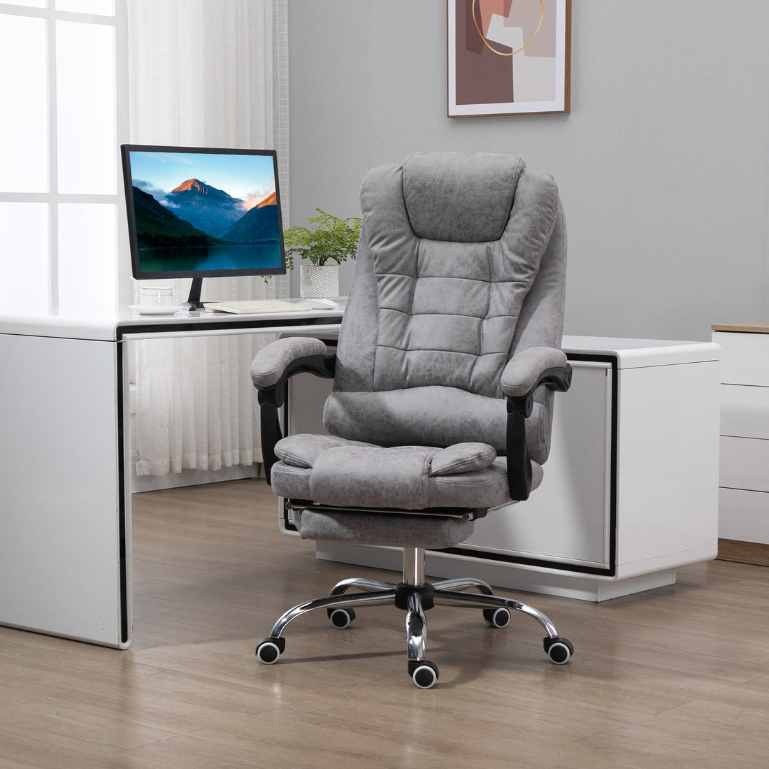 Massagesessel mit Heizfunktion | Farbe: Grau | Abmessungen: 70x65x111-119 cm