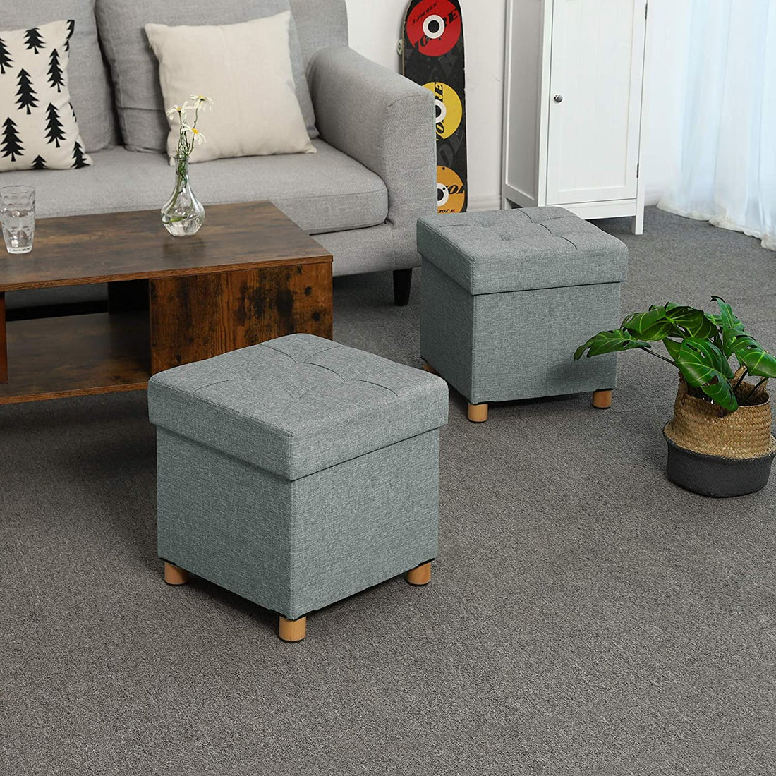 Hocker met opbergruimte, grijze zitpoef - 38 x 40 x 38 cm (B/H/D)