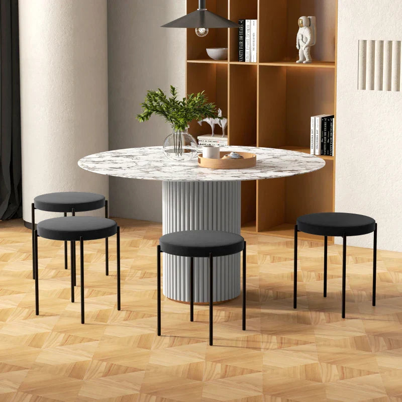 Set van 4 eetkamerkrukken - Fluwelen krukken | Kleur: Zwart | Afmetingen: 41.5x41.5x46 cm