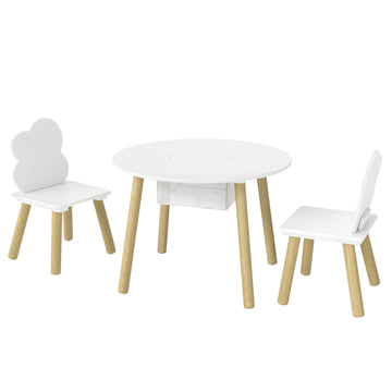 Kindertafel met 2 stoelen en opberging | Kleur: Wit | Afmetingen: 60x60x44 cm