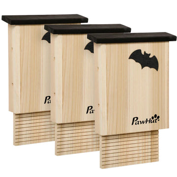 Set van 3 houten vleermuizenkasten | Kleur: Naturel+Zwart | Afmetingen: 6x25x37.5 cm
