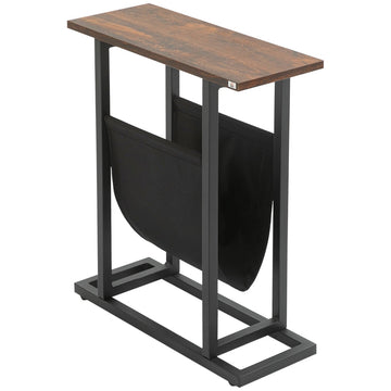 Bijzettafel met opbergtas | Kleur: Donkerbruin/zwart | Afmetingen: 19x49x55 cm