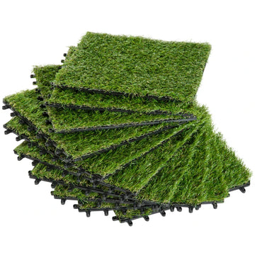 10-delige kunstgrastegels - Kunstgrasmatten | Kleur: Groen | Afmetingen: 30x30x3.5 cm