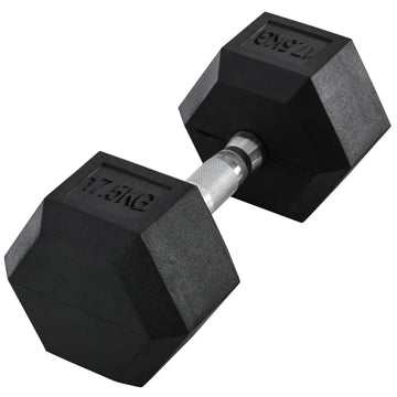 Rubberen dumbbell 17,5 kg voor krachttraining | Kleur: Zwart
