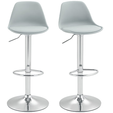 Set van 2 verstelbare barkrukken | Kleur: Grijs & Zilver | Afmetingen: 38x42x82-104 cm
