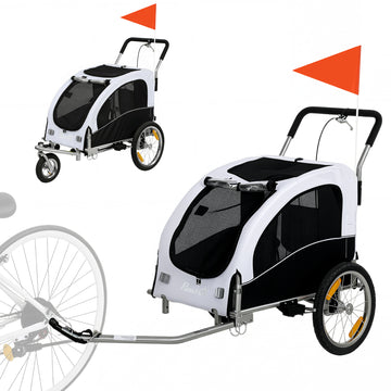 2-in-1 hondenaanhanger fiets en buggy tot 20 kg | Kleur: Wit | Afmetingen: 71x160x101 cm
