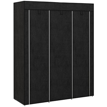 Stoffen kledingkast met 2 roedes en 8 planken | Kleur: Zwart | Afmetingen: 125x43x162.5 cm