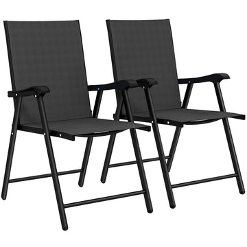 2 klapstoelen tuin met armleuningen | Kleur: Zwart | Afmetingen: 58x62x97 cm