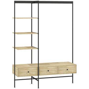 Garderoberek met planken, laden en kledingstang | Kleur: Eiken | Afmetingen: 135x48x180 cm
