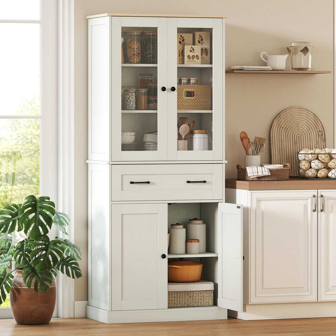 Keukenkast voorraadkast met lade | Kleur: Creme | Afmetingen: 76x40x182,5 cm