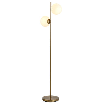 Vloerlamp met 2 glazen kappen | Kleur: Goud, wit | Afmetingen: 28x39x165 cm