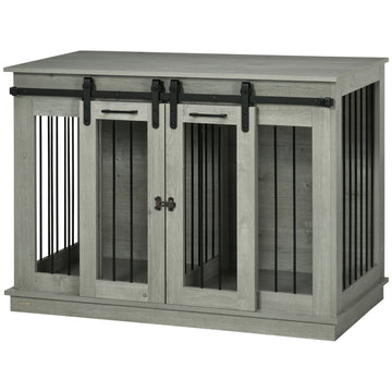 Hondenbench met scheidingswand en schuifdeuren | Kleur: Grijs | Afmetingen: 60x120x88.5 cm