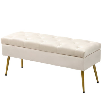 Opbergbank met fluwelen look en zitkussen | Kleur: Bruin | Afmetingen: 35x102x43 cm