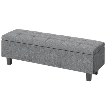 Opbergbank - Linnenlook zitbank met rubberhouten poten | Kleur: Grijs | Afmetingen: 138x40x45 cm