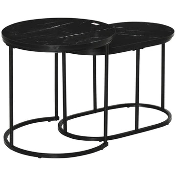 Set van 2 bijzettafels - Marmerlook | Kleur: Zwart | Afmetingen: 50x50x50,5 en 60x36x43,5 cm
