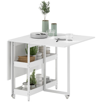 Inklapbare eettafel voor 4 personen met open vakken | Kleur: Wit | Afmetingen: 80x133.4x75 cm