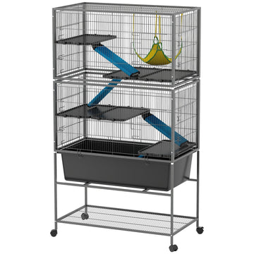 Kleine dierenkooi met 5 niveaus - Knaagdierenkooi | Kleur: Grijs | Afmetingen: 88x48x150.5 cm
