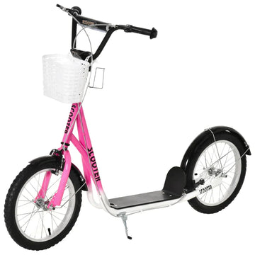 Kinderstep met mandje en bekerhouder | Kleur: Roze en zwart | Afmetingen: 58x139x90-96 cm
