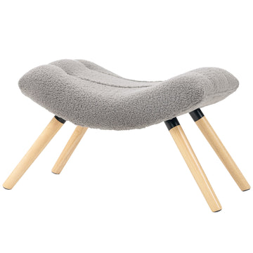 Voetenbank met fleece bekleding en houten poten | Kleur: Grijs | Afmetingen: 45x67x38 cm