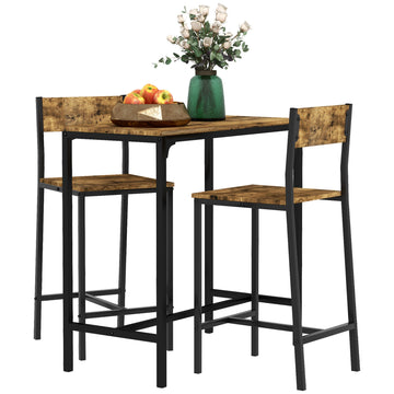3-delige barset met statafel en 2 barkrukken | Kleur: Bruin | Afmetingen: 45x89x87 cm